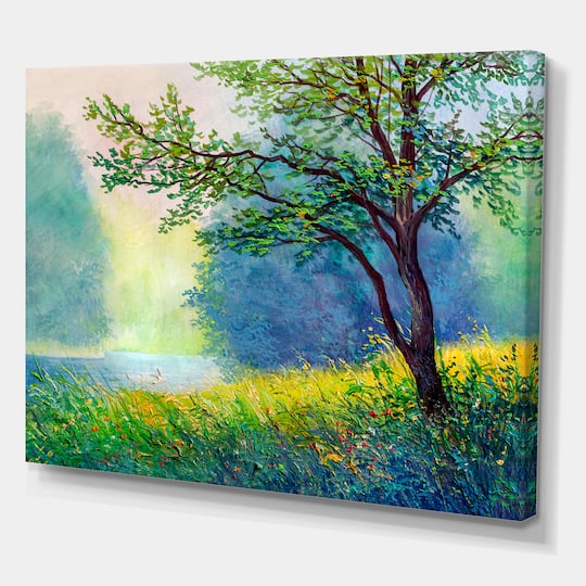 Designart - Summer Forest With River and Waterfall